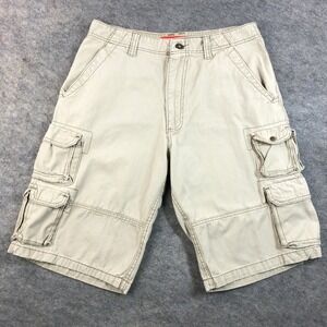 Plugg Co Mens 31 Beige Cotton Cargo Shorts Utility Pocket Casual